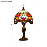Dark Brown Tiffany Style Living Room Table Lamp With Painted Parrot Cut Glass Shade