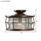 Dark Coffee Caged Metal Semi Mount Ceiling Light For Classic Living Room 1-Light
