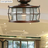 Dark Coffee Caged Metal Semi Mount Ceiling Light For Classic Living Room 1-Light