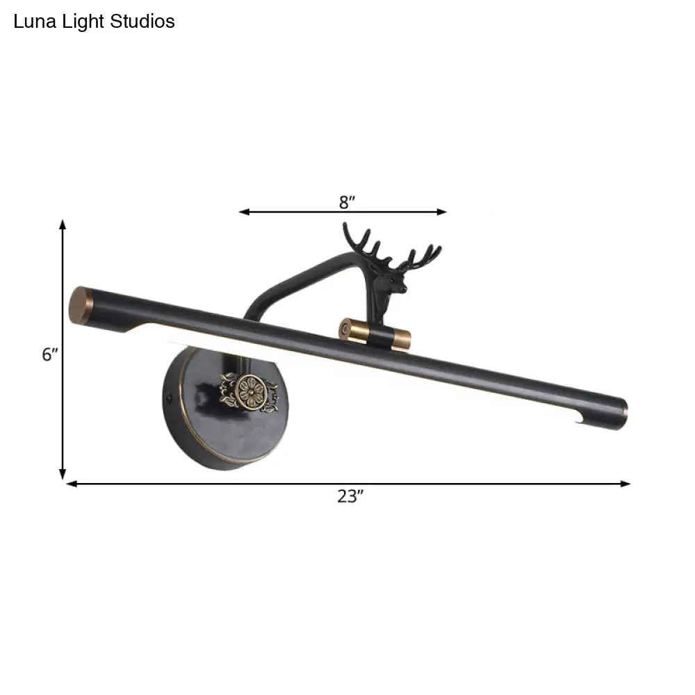 Decorative Led Metal Wall Vanity Light With Black/Antique Brass Finish - Deer Design Multiple Sizes