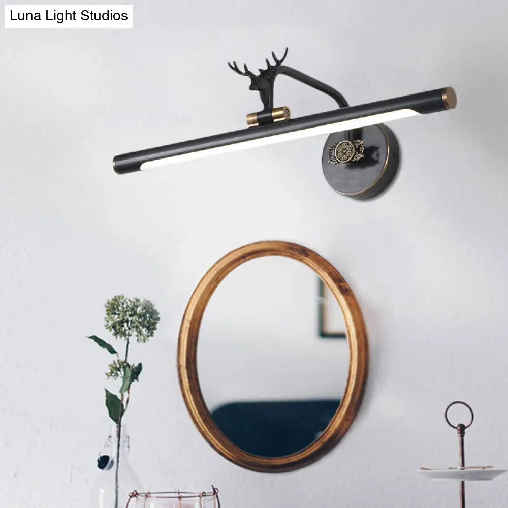 Decorative Led Metal Wall Vanity Light With Black/Antique Brass Finish - Deer Design Multiple Sizes