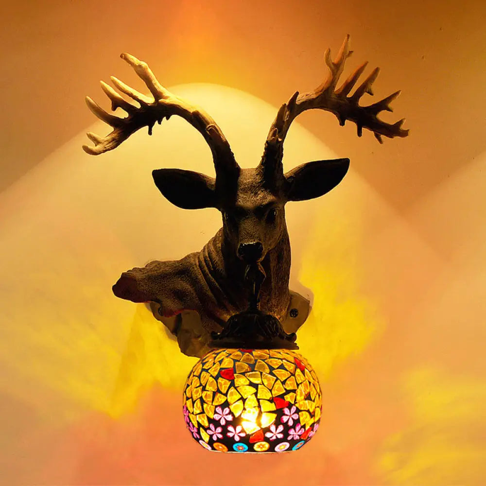 Deer Bowl Glass Sconce Wall Light Fixture - Tiffany Style 1-Bulb Multicolor Bar Beige/Red/White