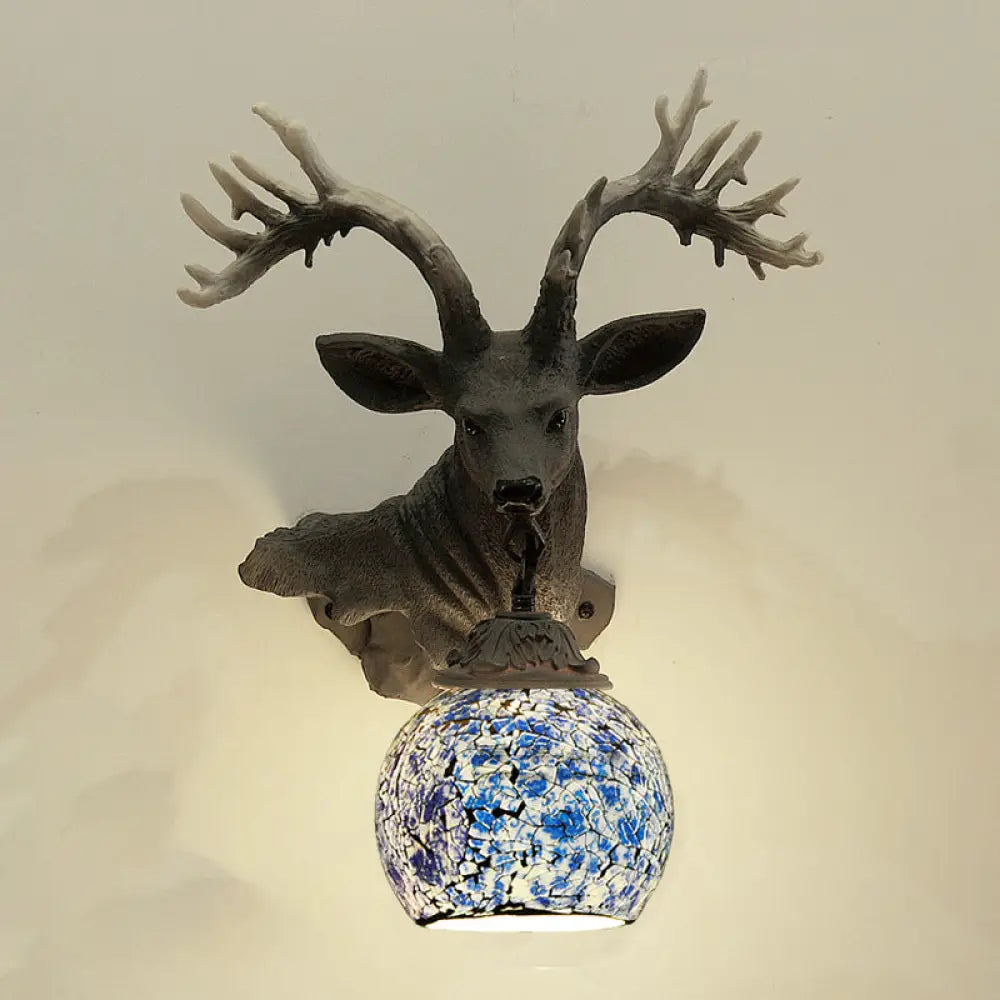 Deer Bowl Glass Sconce Wall Light Fixture - Tiffany Style 1-Bulb Multicolor Bar Beige/Red/White