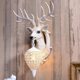 Deer Head Wall Light Fixture: Resin Sconce With Crystal Shade White /