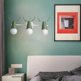 Deer Horn Nordic Metal Wall Sconce With 3 Conical Heads - Bedroom & Undertint Light Green