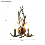 Deer Horn Resin Open Bulb Wall Lamp - 1 Light Lodge Country Sconce For Kitchen