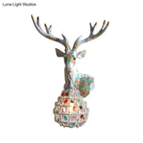 Deer Sconce 1-Light Resin Wall Mount Lighting In Black/Pink/Yellow With Crystal Shade - Bedroom