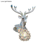 Deer Sconce 1-Light Resin Wall Mount Lighting In Black/Pink/Yellow With Crystal Shade - Bedroom