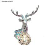 Deer Sconce 1-Light Resin Wall Mount Lighting In Black/Pink/Yellow With Crystal Shade - Bedroom