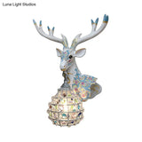 Deer Sconce 1-Light Resin Wall Mount Lighting In Black/Pink/Yellow With Crystal Shade - Bedroom