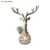 Deer Sconce 1-Light Resin Wall Mount Lighting In Black/Pink/Yellow With Crystal Shade - Bedroom