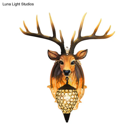Deer Shaped Wall Mounted Light With Hand-Cut Crystal Shade - Cottage Style Sconce 1 Bulb