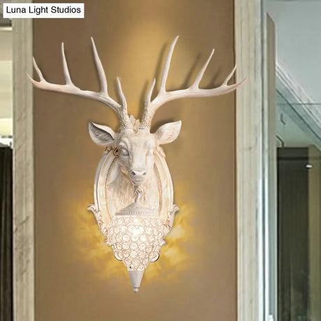 Deer Shaped Wall Mounted Light With Hand-Cut Crystal Shade - Cottage Style Sconce 1 Bulb