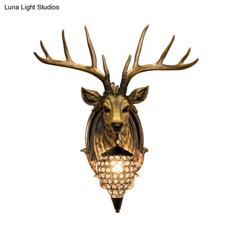 Deer Shaped Wall Mounted Light With Hand-Cut Crystal Shade - Cottage Style Sconce 1 Bulb