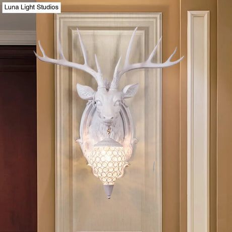 Deer Shaped Wall Mounted Light With Hand-Cut Crystal Shade - Cottage Style Sconce 1 Bulb