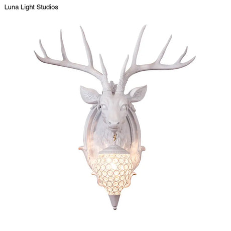 Deer Shaped Wall Mounted Light With Hand-Cut Crystal Shade - Cottage Style Sconce 1 Bulb