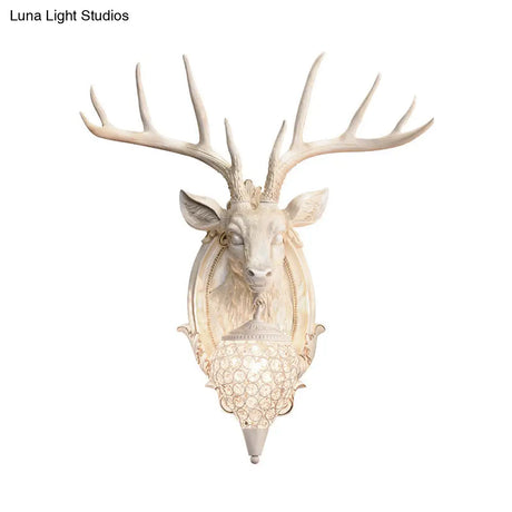 Deer Shaped Wall Mounted Light With Hand-Cut Crystal Shade - Cottage Style Sconce 1 Bulb