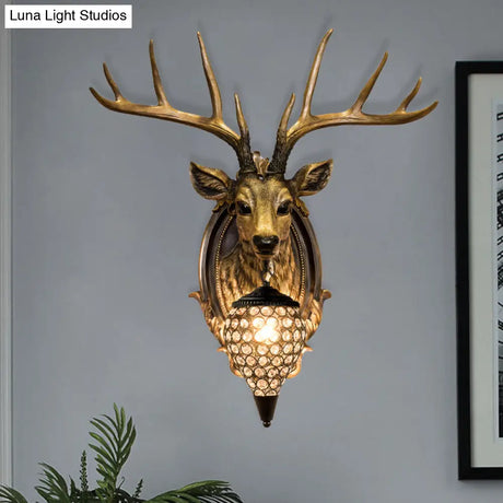 Deer Shaped Wall Mounted Light With Hand-Cut Crystal Shade - Cottage Style Sconce 1 Bulb