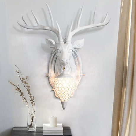 Deer Shaped Wall Mounted Light With Hand-Cut Crystal Shade - Cottage Style Sconce 1 Bulb White