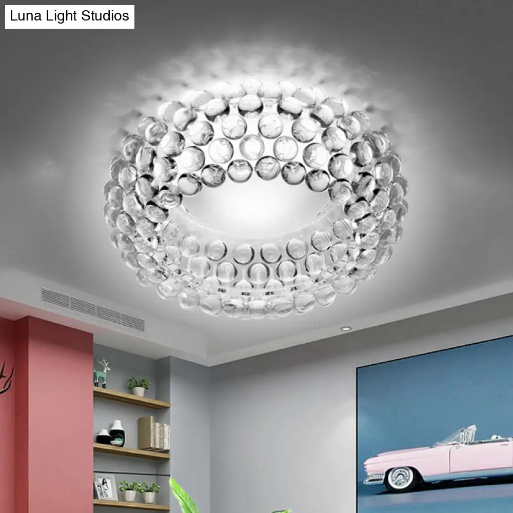 Designer Clear Glass Led Bedroom Flush Ceiling Light Fixture - 14’/19.5’/25.5’ Wide Bubble Lighting