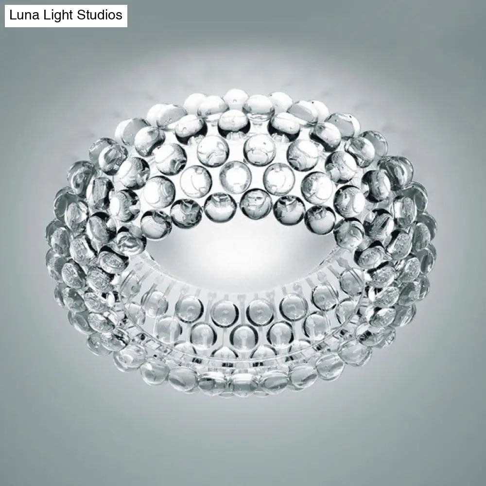 Designer Clear Glass Led Bedroom Flush Ceiling Light Fixture - 14’/19.5’/25.5’ Wide Bubble Lighting