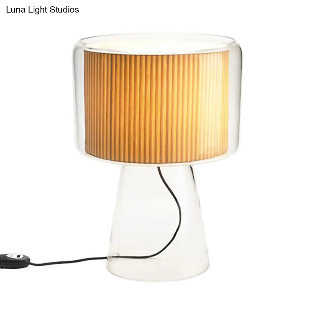 Designer Clear Glass Table Light With Inner Fluted Shade - Black/White Nightstand Lamp