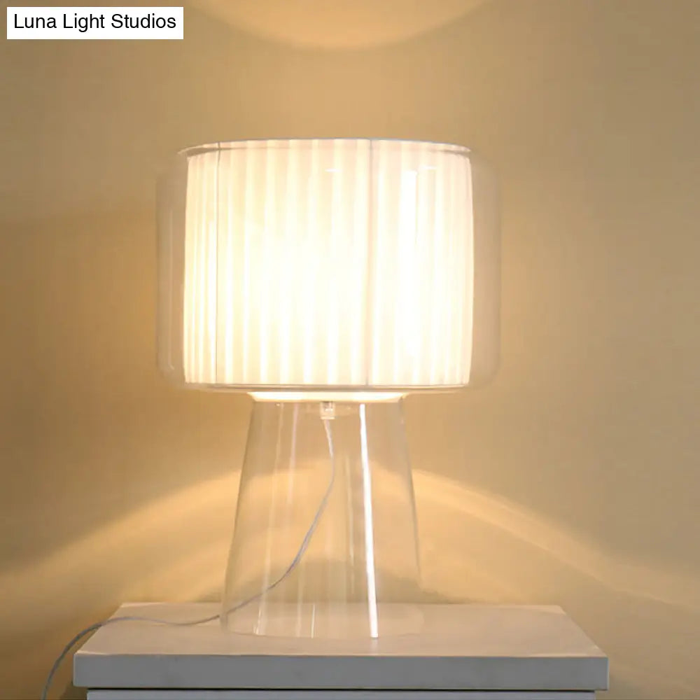 Designer Clear Glass Table Light With Inner Fluted Shade - Black/White Nightstand Lamp