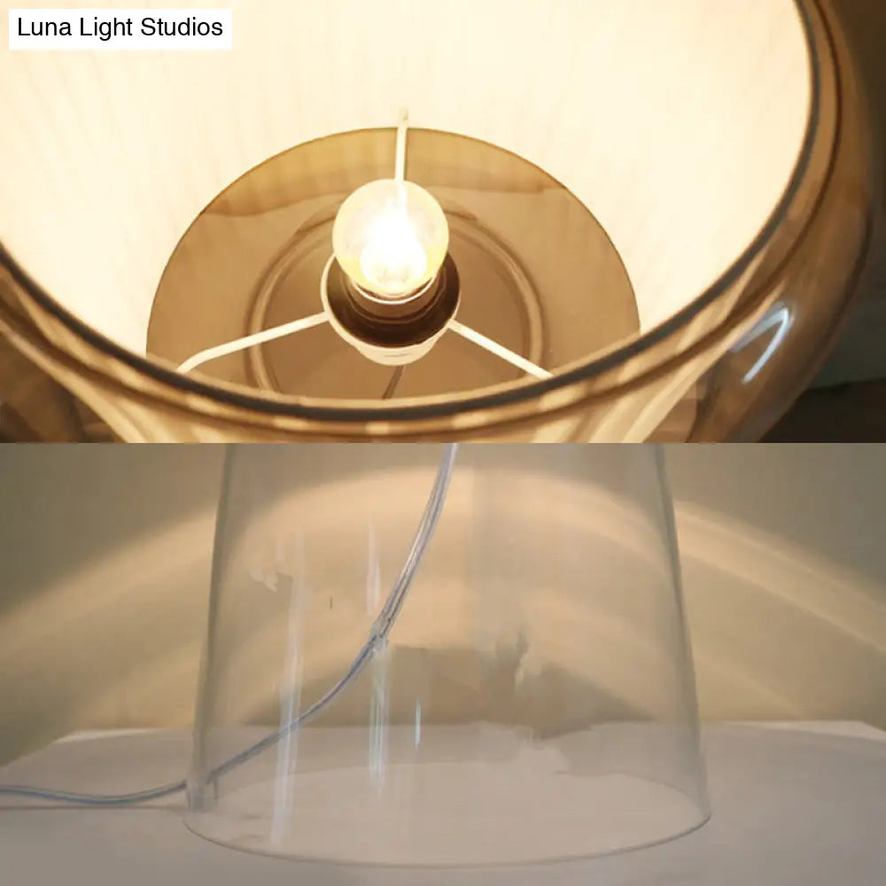 Designer Clear Glass Table Light With Inner Fluted Shade - Black/White Nightstand Lamp