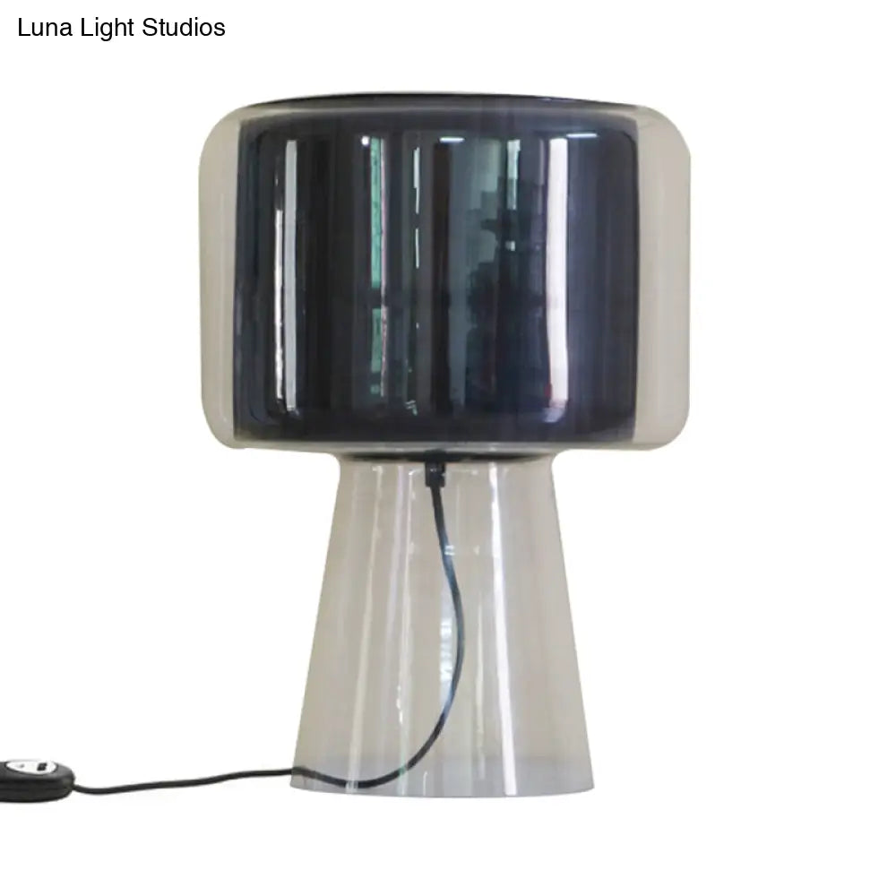 Designer Clear Glass Table Light With Inner Fluted Shade - Black/White Nightstand Lamp