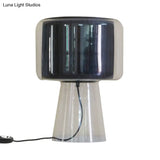 Designer Clear Glass Table Light With Inner Fluted Shade - Black/White Nightstand Lamp