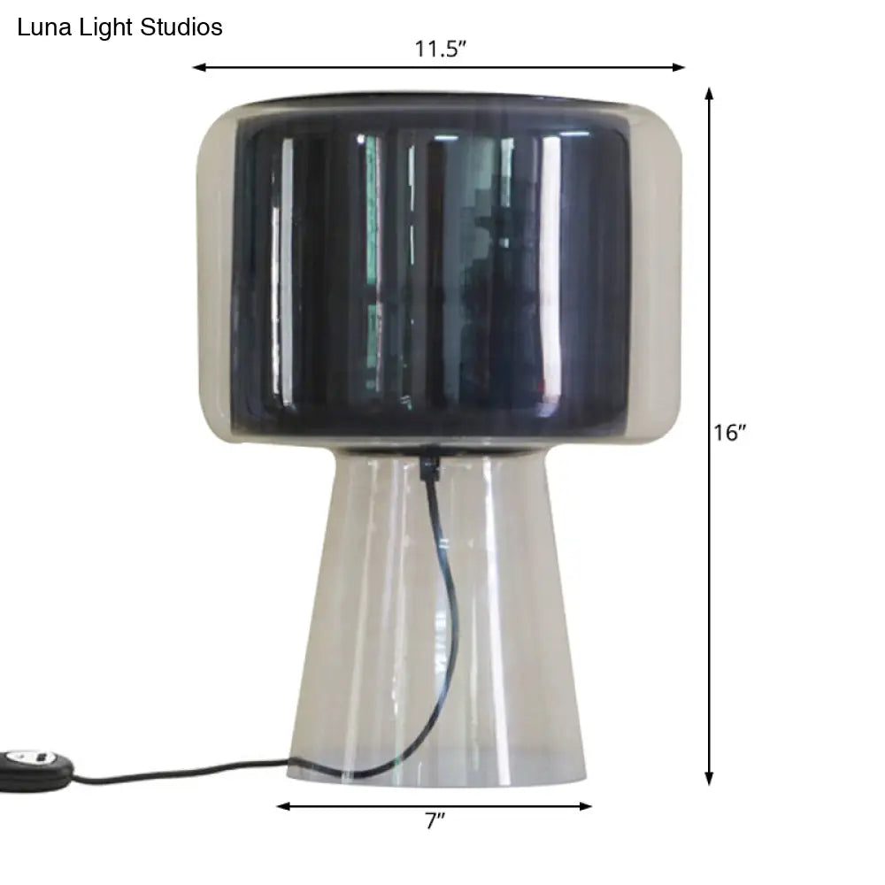 Designer Clear Glass Table Light With Inner Fluted Shade - Black/White Nightstand Lamp