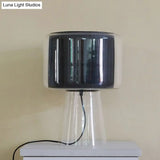 Designer Clear Glass Table Light With Inner Fluted Shade - Black/White Nightstand Lamp