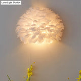 Designer Half Globe Wall Sconce With Feather Accent White/Grey Finish