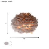 Designer Half Globe Wall Sconce With Feather Accent White/Grey Finish