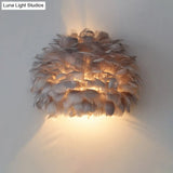 Designer Half Globe Wall Sconce With Feather Accent White/Grey Finish