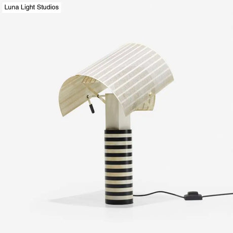 Designer Metal Nightstand Lamp With Swivel Mesh Shade - Striped Column 1 Head Black And White