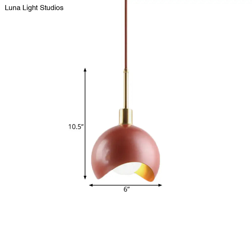 Designer Red Quarter Sphere Pendant Lamp With Waveform Edge And Metal Suspension Light