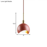 Designer Red Quarter Sphere Pendant Lamp With Waveform Edge And Metal Suspension Light
