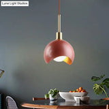 Designer Red Quarter Sphere Pendant Lamp With Waveform Edge And Metal Suspension Light