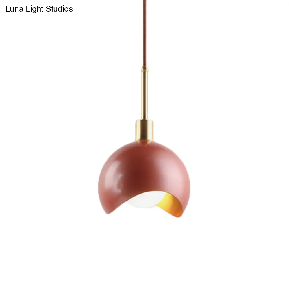 Designer Red Quarter Sphere Pendant Lamp With Waveform Edge And Metal Suspension Light