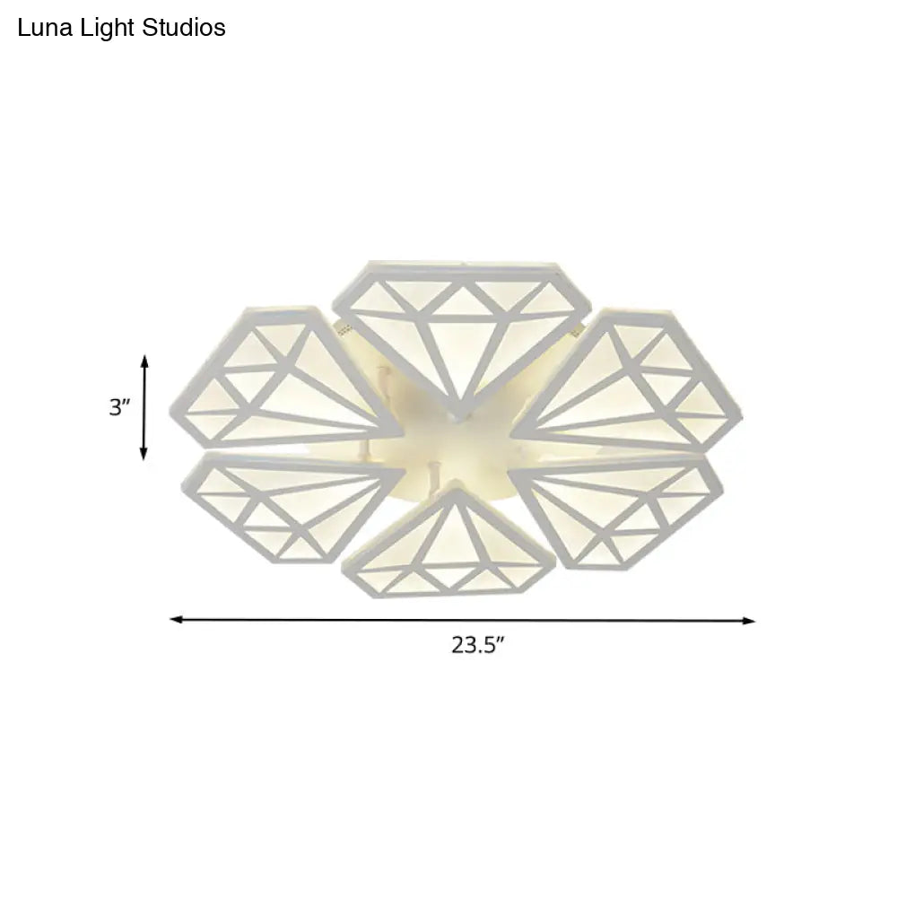 Diamond Acrylic Flush Mount Led Ceiling Light In Warm/White - Contemporary White Fixture