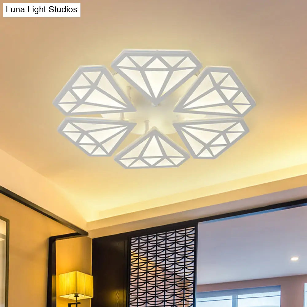 Diamond Acrylic Flush Mount Led Ceiling Light In Warm/White - Contemporary White Fixture