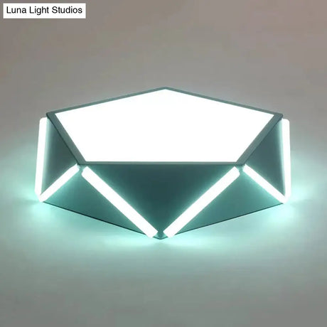 Diamond Acrylic Led Ceiling Lamp - Cafe Pentagon Macaron Style Blue / 16 White