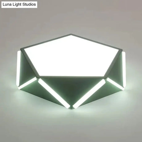 Diamond Acrylic Led Ceiling Lamp - Cafe Pentagon Macaron Style Green / 16 White