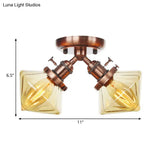 Diamond Amber/Clear Glass Semi Mount Farmhouse Light Fixture - 2 - Light Flush Black/Bronze Design
