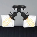 Diamond Amber/Clear Glass Semi Mount Farmhouse Light Fixture - 2 - Light Flush Black/Bronze Design