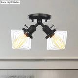 Diamond Amber/Clear Glass Semi Mount Farmhouse Light Fixture - 2 - Light Flush Black/Bronze Design