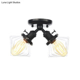 Diamond Amber/Clear Glass Semi Mount Farmhouse Light Fixture - 2 - Light Flush Black/Bronze Design