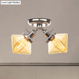 Diamond Amber/Clear Glass Semi Mount Farmhouse Light Fixture - 2 - Light Flush Black/Bronze Design