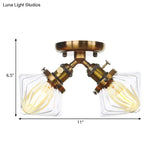 Diamond Amber/Clear Glass Semi Mount Farmhouse Light Fixture - 2 - Light Flush Black/Bronze Design